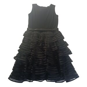 Kathy Hilton Black Organza‎ Ruffle Dress 4 Above Knee Cocktail Party Formal